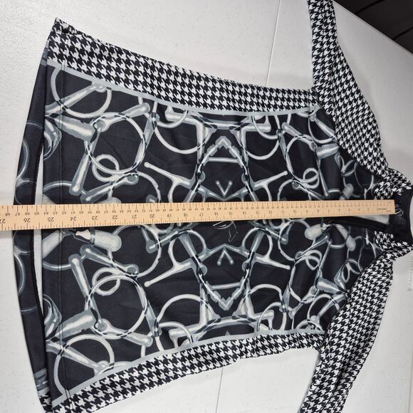 NobleHaus USA Black Gray Equestrian Horse Riding Print Top Shirt 1/4 Zip Medium - Picture 4 of 4